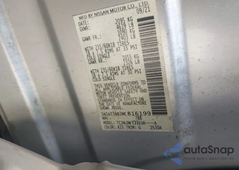 2021 Nissan Rogue Sv Intelligent Awd from USA, damaged, VIN 5N1AT3BB2MC816199